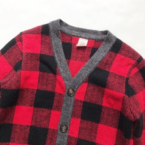 BABygap red/black buffalo plaid wool blend cardigan VGUC 5T - Picture 2 of 5